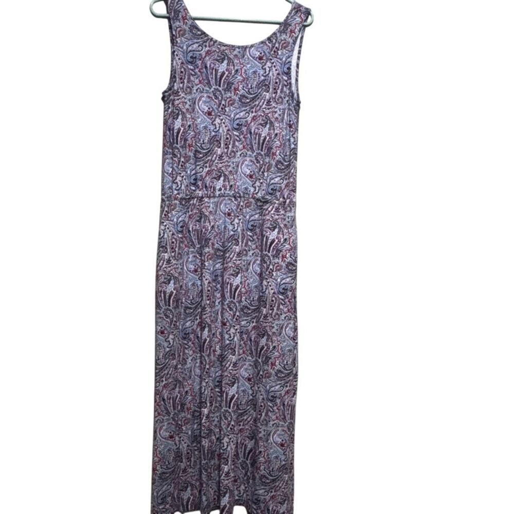 Talbots Paisley Print Maxi Dress Petite Small Sleeveless Patriotic Stretch Knit